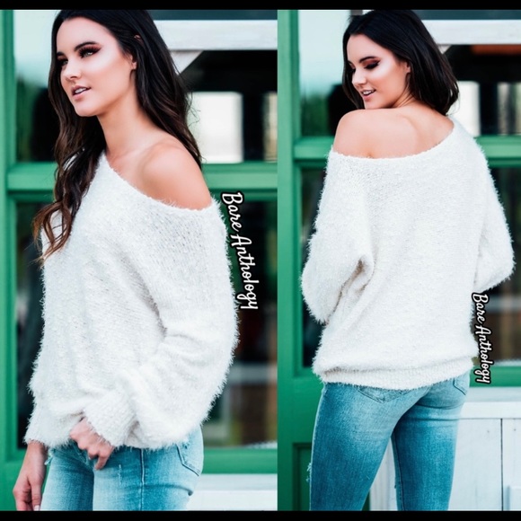 Cream, Fuzzy, Off Shoulder top - Picture 3 of 4